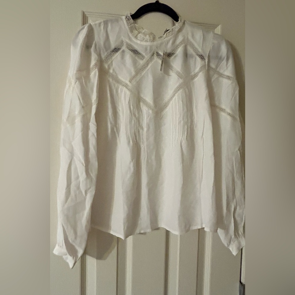 Madewell Small White Lace Mock Neck Blouse NWT